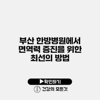 부산 한방병원에서 면역력 증진을 위한 최선의 방법
